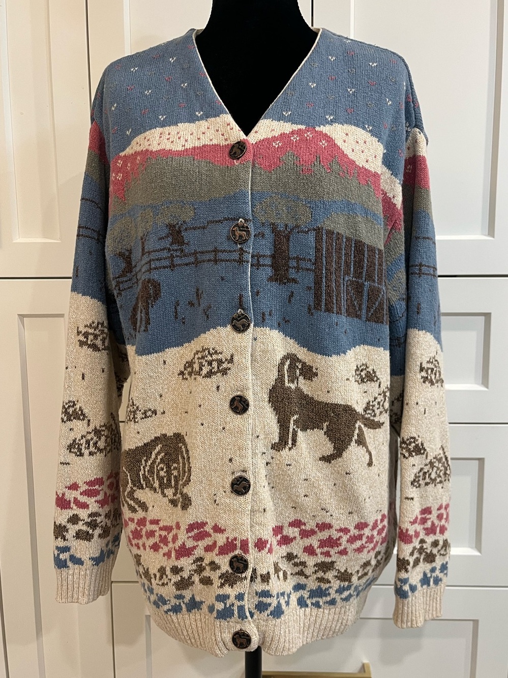Northern Reflections x Parkhurst 90s Cotton Dog Horse Knit Cardigan Sweater XL